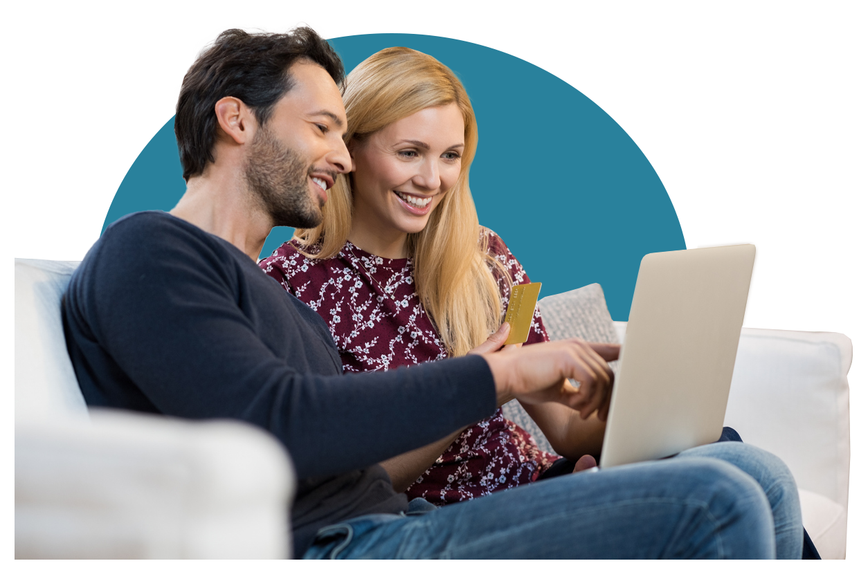 young couple banking on couch